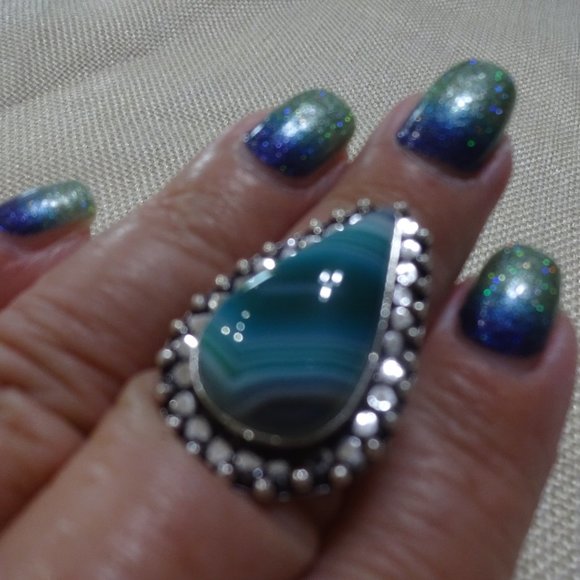 Beautiful "GREEN BOTSWANA AGATE" Handmade Sterling Ring Size 8.25 #789A - Picture 3 of 3